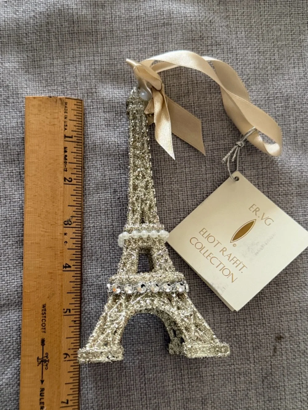 Kurt Adler Eiffel Tower Ornament Champagne Gold Eliot Raffit Collection Paris